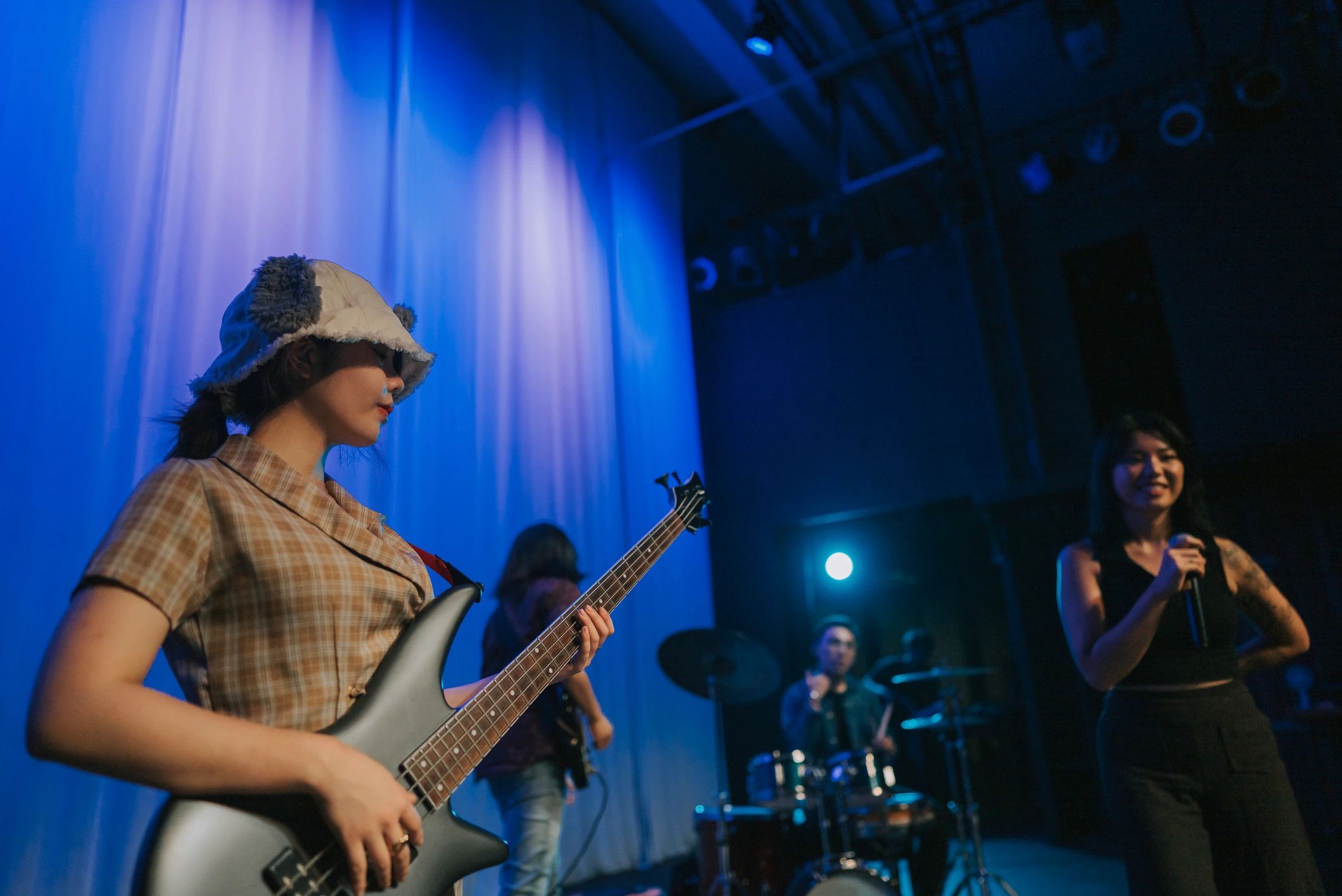 Guitarist performing during a live set