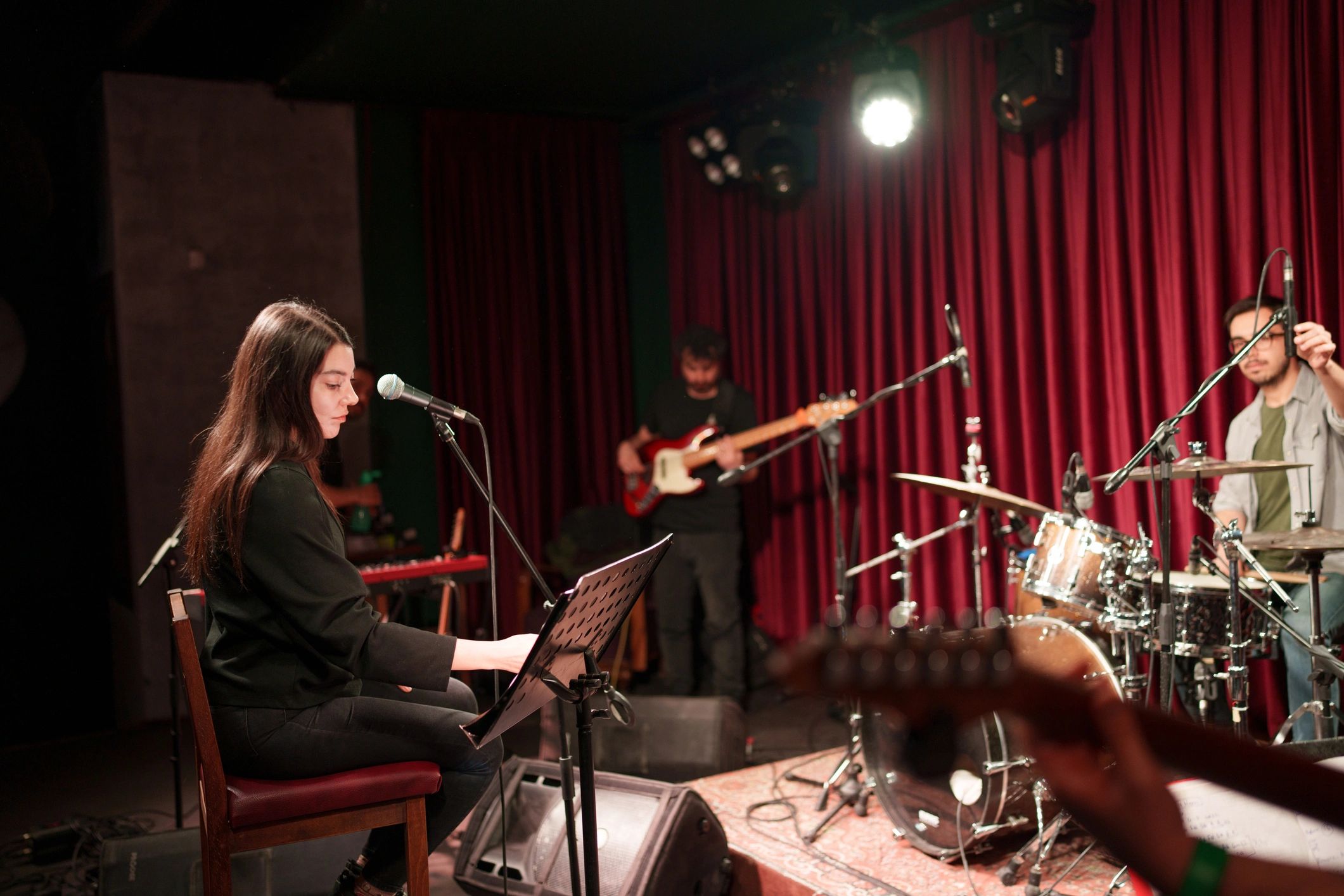 White Noise style band rehearsal on stage