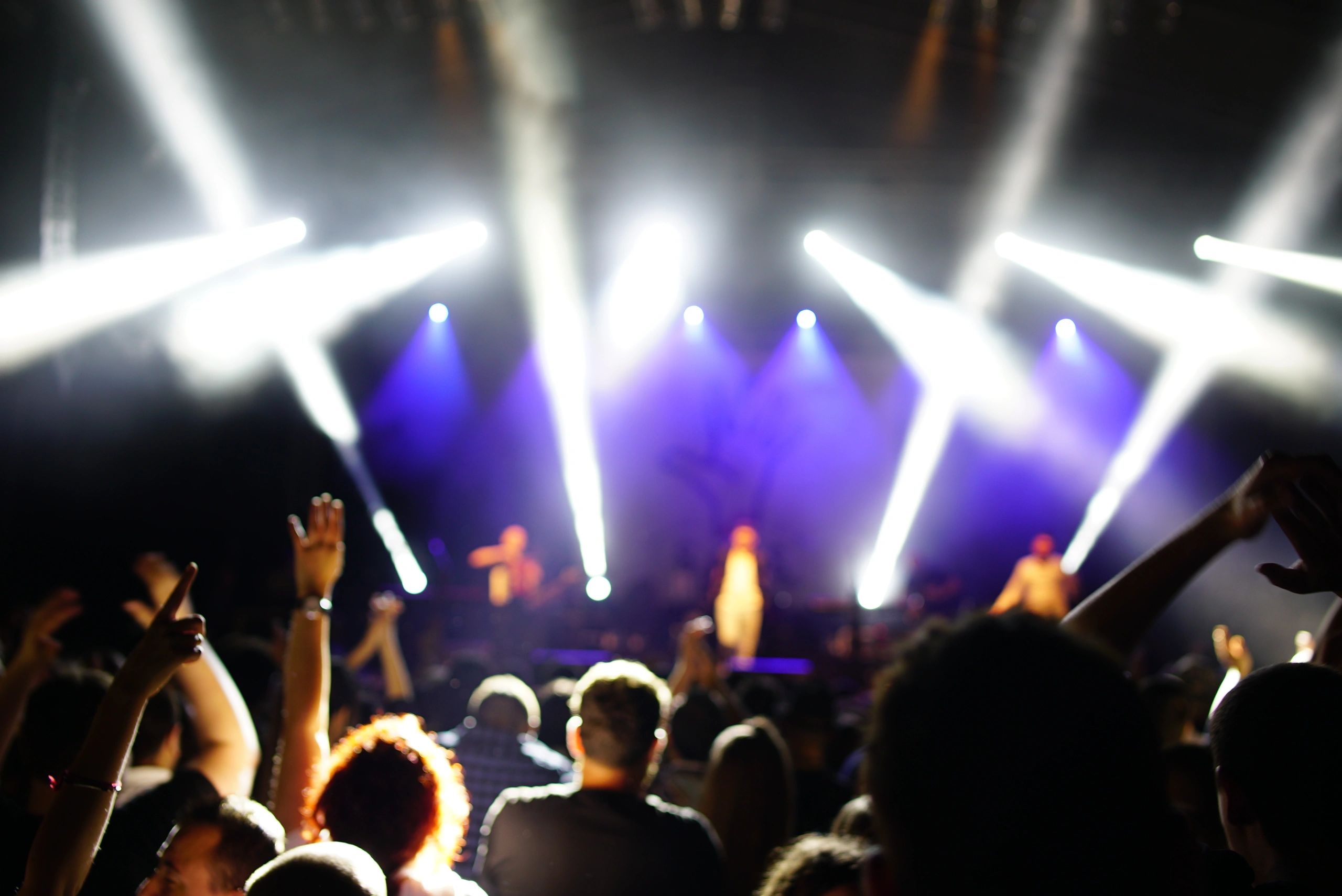 Concert crowd cheering in front of the stage